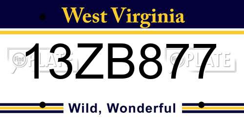 13ZB877 West Virginia License Plate