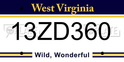 13ZD360 West Virginia License Plate