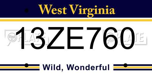 13ZE760 West Virginia License Plate