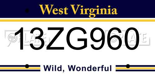 13ZG960 West Virginia License Plate