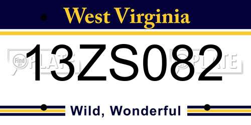 13ZS082 West Virginia License Plate