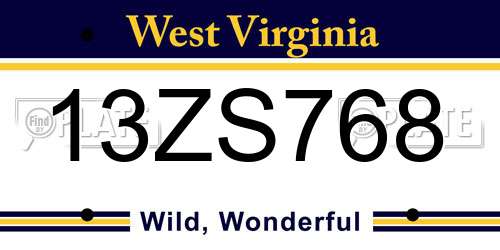 13ZS768 West Virginia License Plate