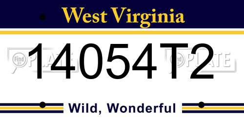 14054T2 West Virginia License Plate