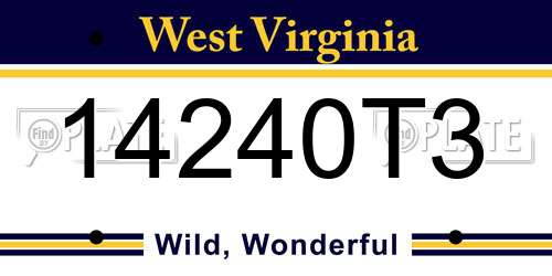 14240T3 West Virginia License Plate