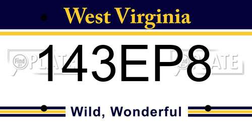 143EP8 West Virginia License Plate