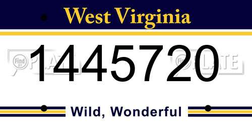 1445720 West Virginia License Plate