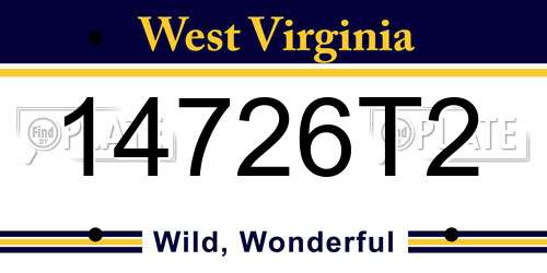 14726T2 West Virginia License Plate
