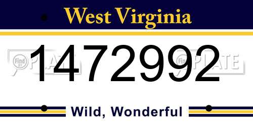 1472992 West Virginia License Plate
