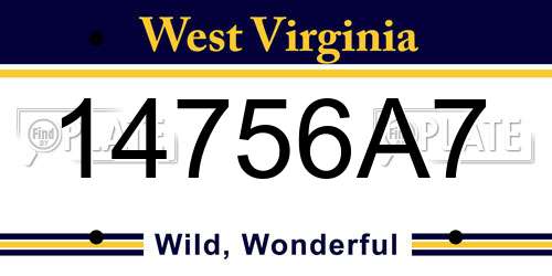 14756A7 West Virginia License Plate