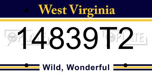 14839T2 West Virginia License Plate