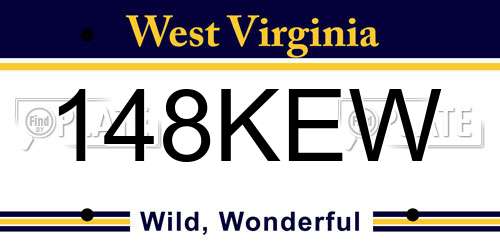148KEW West Virginia License Plate