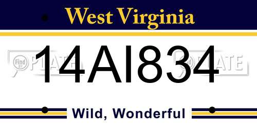 14AI834 West Virginia License Plate