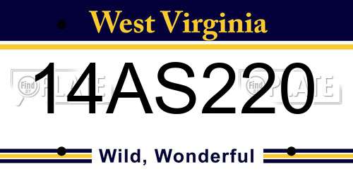 14AS220 West Virginia License Plate