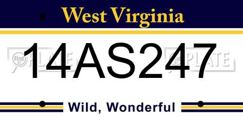 14AS247 West Virginia License Plate
