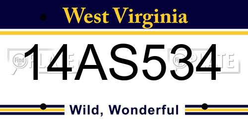 14AS534 West Virginia License Plate