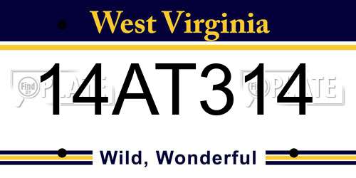 14AT314 West Virginia License Plate