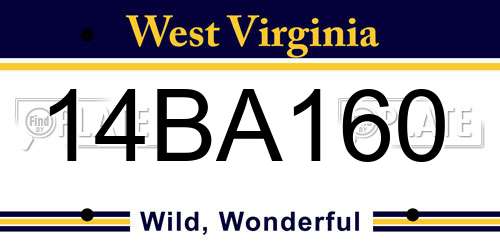 14BA160 West Virginia License Plate