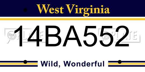 14BA552 West Virginia License Plate