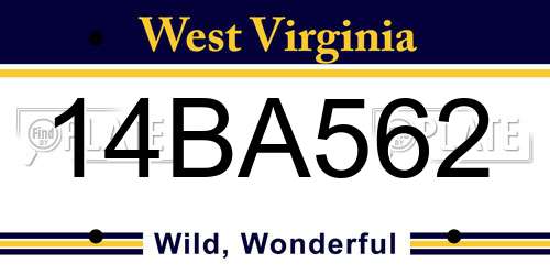 14BA562 West Virginia License Plate