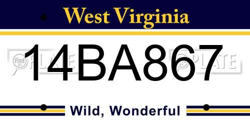 14BA867 West Virginia License Plate