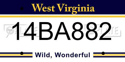 14BA882 West Virginia License Plate