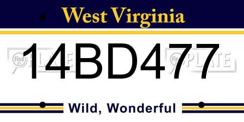14BD477 West Virginia License Plate
