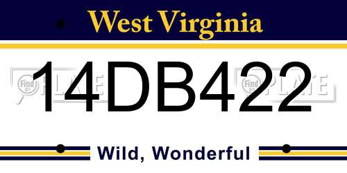 14DB422 West Virginia License Plate