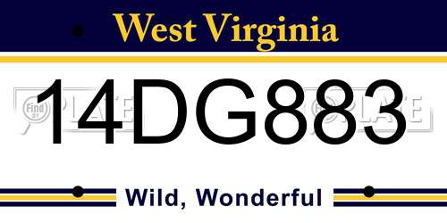 14DG883 West Virginia License Plate