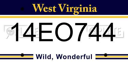 14EO744 West Virginia License Plate