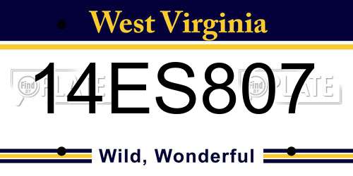 14ES807 West Virginia License Plate