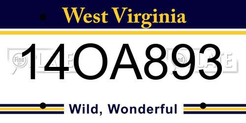 14OA893 West Virginia License Plate