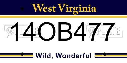 14OB477 West Virginia License Plate
