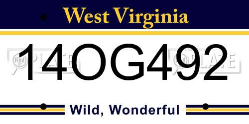 14OG492 West Virginia License Plate