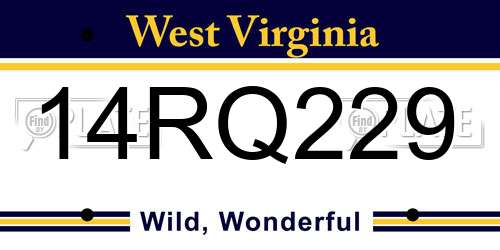 14RQ229 West Virginia License Plate