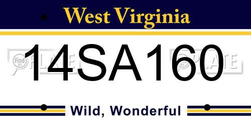 14SA160 West Virginia License Plate