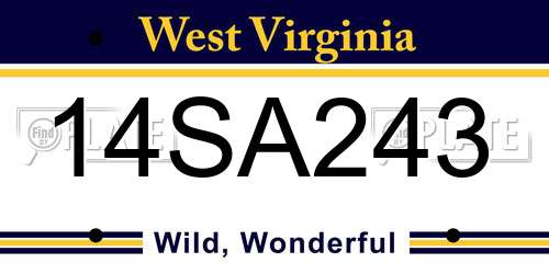 14SA243 West Virginia License Plate