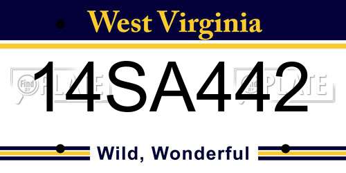 14SA442 West Virginia License Plate