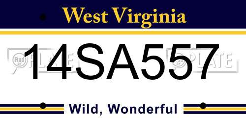 14SA557 West Virginia License Plate