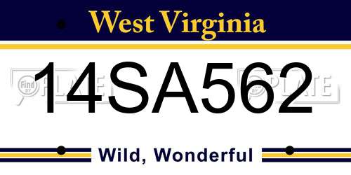14SA562 West Virginia License Plate