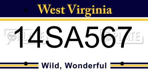 14SA567 West Virginia License Plate