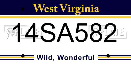 14SA582 West Virginia License Plate