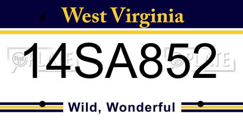 14SA852 West Virginia License Plate