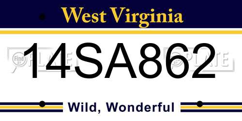 14SA862 West Virginia License Plate
