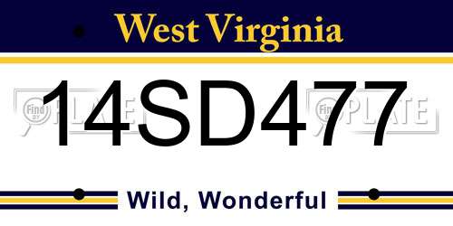 14SD477 West Virginia License Plate