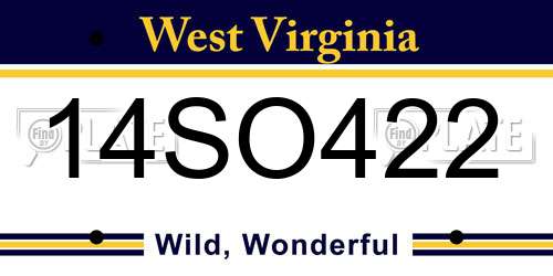 14SO422 West Virginia License Plate