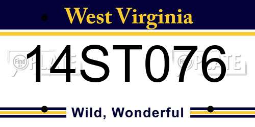 14ST076 West Virginia License Plate