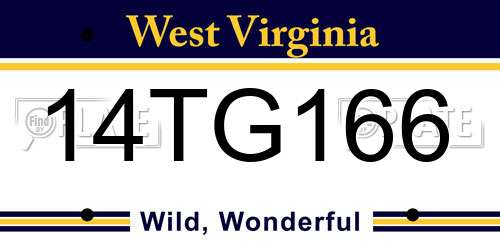 14TG166 West Virginia License Plate