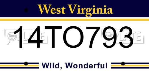 14TO793 West Virginia License Plate