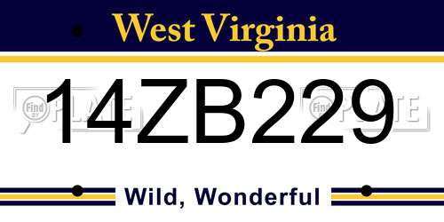 14ZB229 West Virginia License Plate