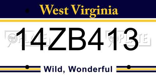 14ZB413 West Virginia License Plate